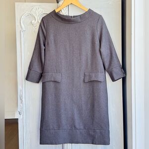 Vintage 80s Shift Dress Minimalist Career Lined Pockets M Gray